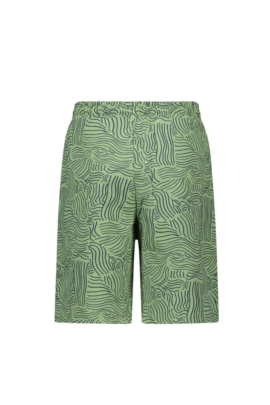 Back side of the green patterned shorts on a white background