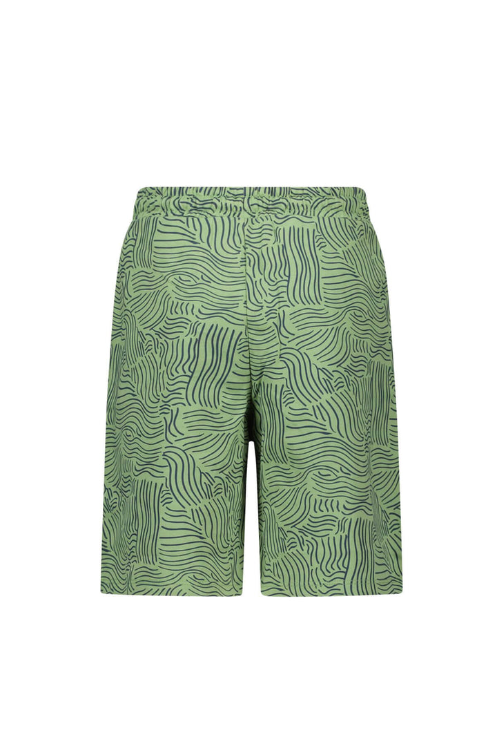 Back side of the green patterned shorts on a white background