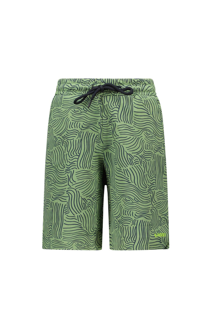 Green patterned shorts Paul with a drawstring on a white background