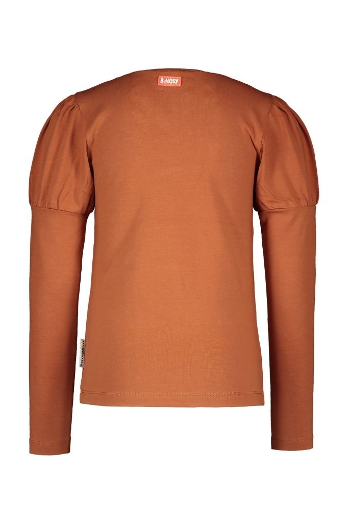 Girls Long Sleeve Brown Top with Puffed Sleeves by B.Nosy | Back View