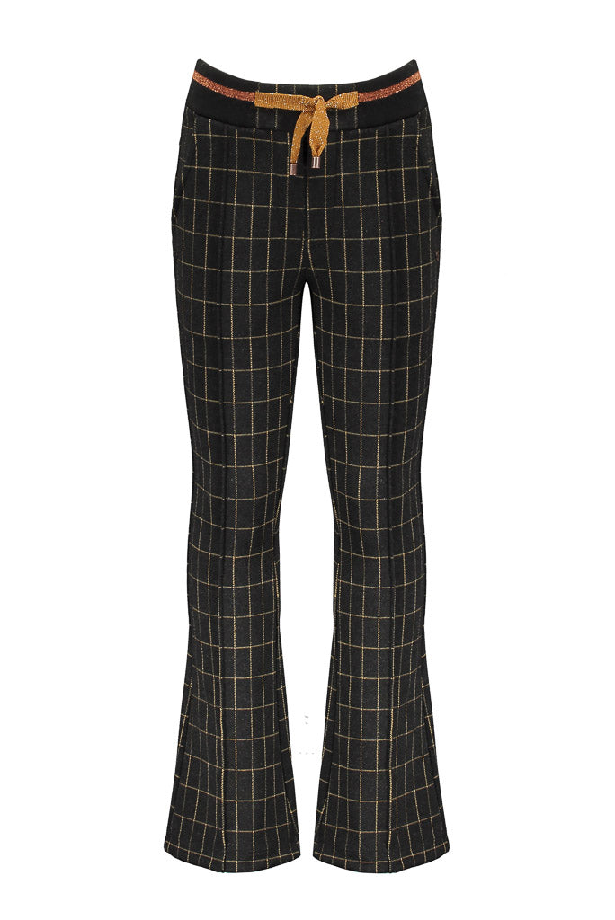 Girls Black Pants Sahara with check all over | Front View