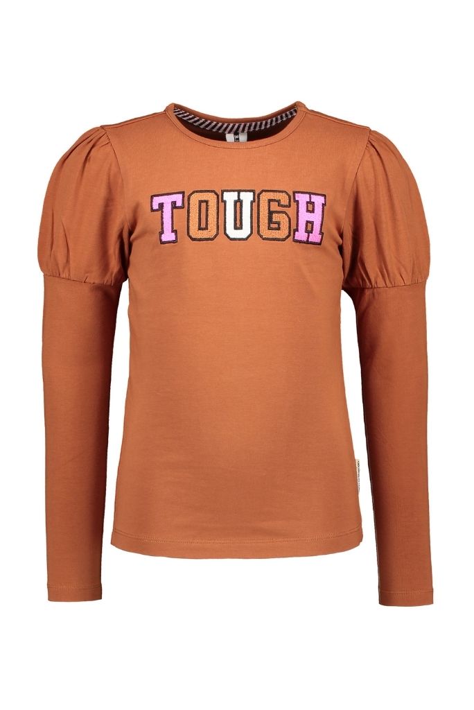 Girls Long Sleeve Brown Top with Puffed Sleeves by B.Nosy | Front View