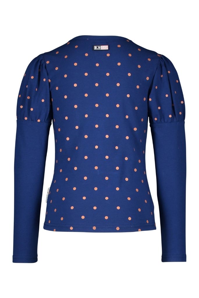 Girls Long Sleeve Polka Dot Top in Navy Blue by B.Nosy | Back View