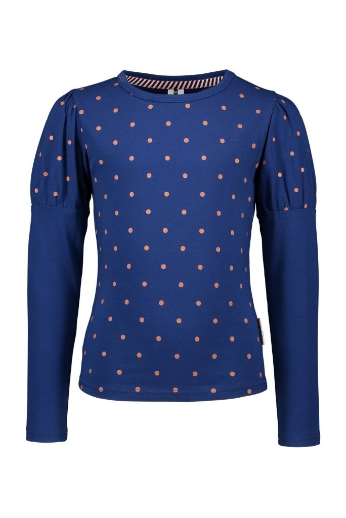 Girls Long Sleeve Polka Dot Top in Navy Blue by B.Nosy | Front View