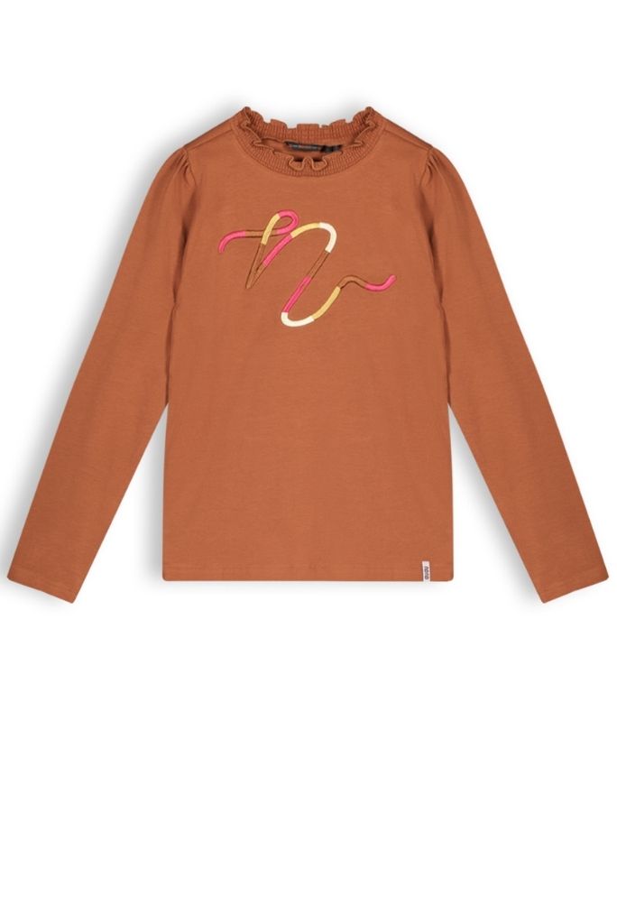 Girls long sleeve top Kilias in brown | Front View