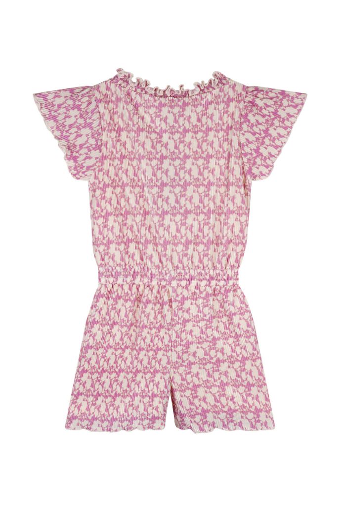 Back view of the pink floral playsuit Syl on a white background