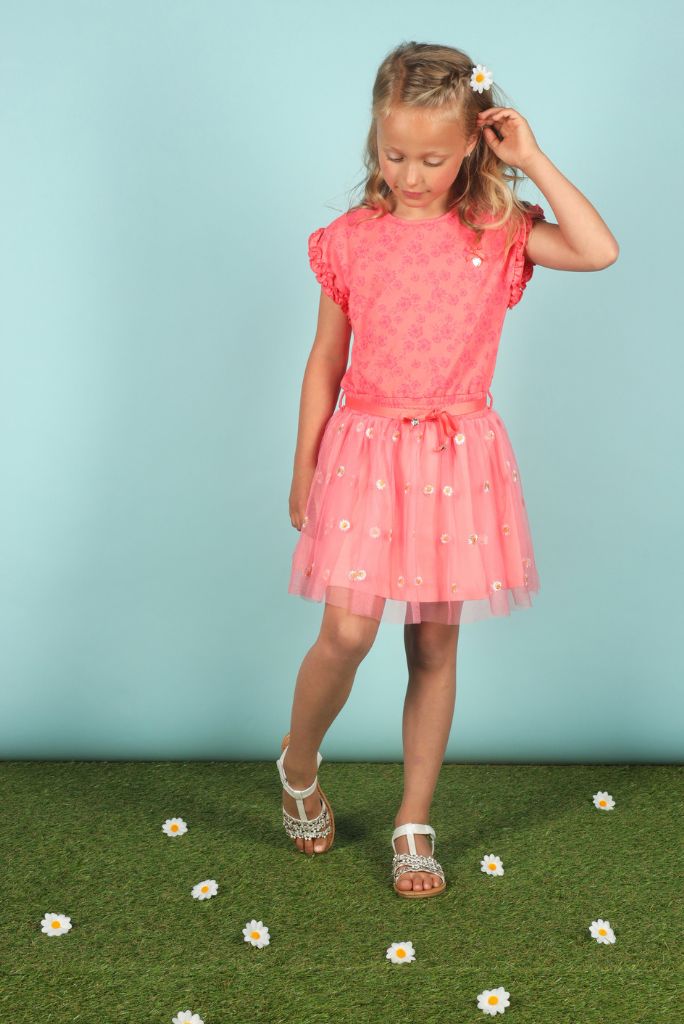 Pink Tutu Dress with Embroidered Dasies by Le Chic | Front View
