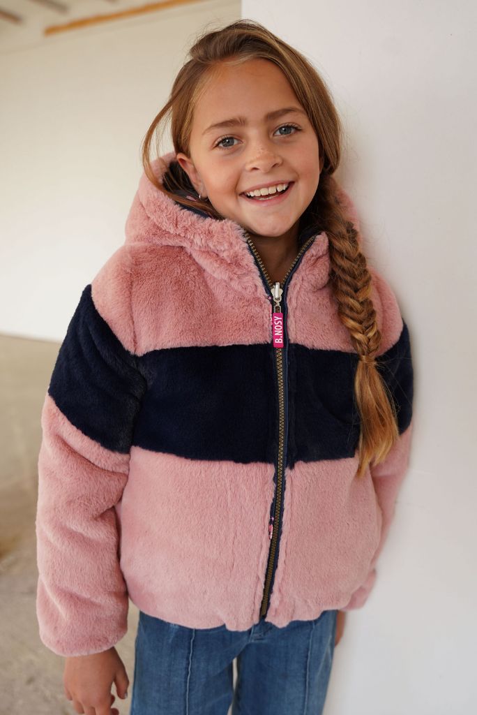 Girls Pink Faux Fur Winter Jacket Reversible | Front View