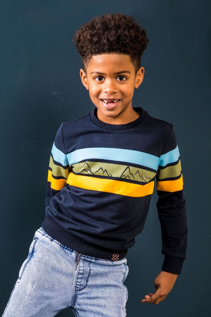 Boys Blue Jumper with stripes | Front View