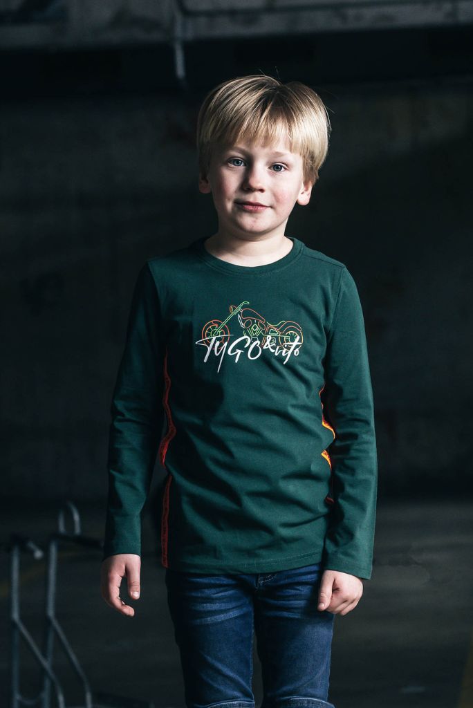 Boys Long Sleeve Contrast Tape Tee - Green - front