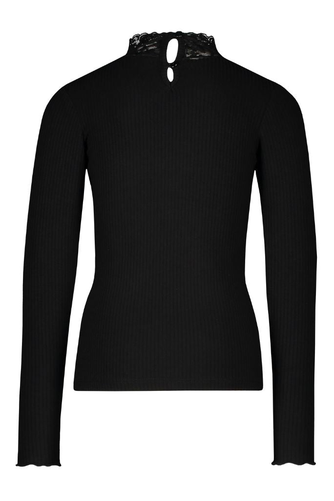 Girls Black Turtleneck Top With Lace