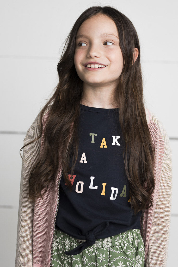 Girls Knotted Sweat Tee - Navy