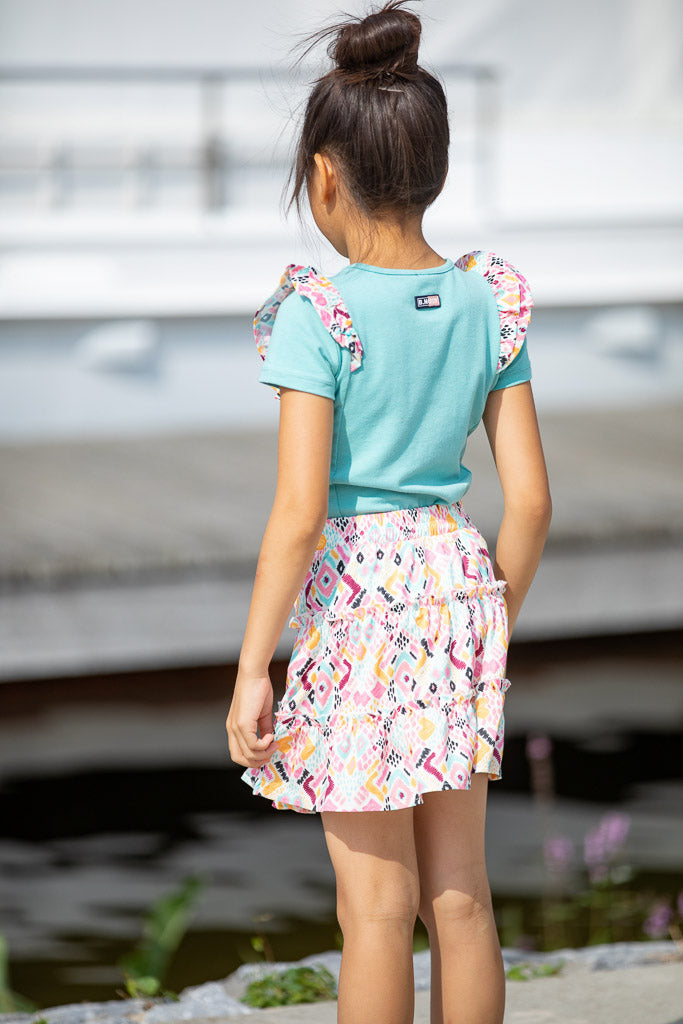 T-Shirt With Ruffles On Shoulder