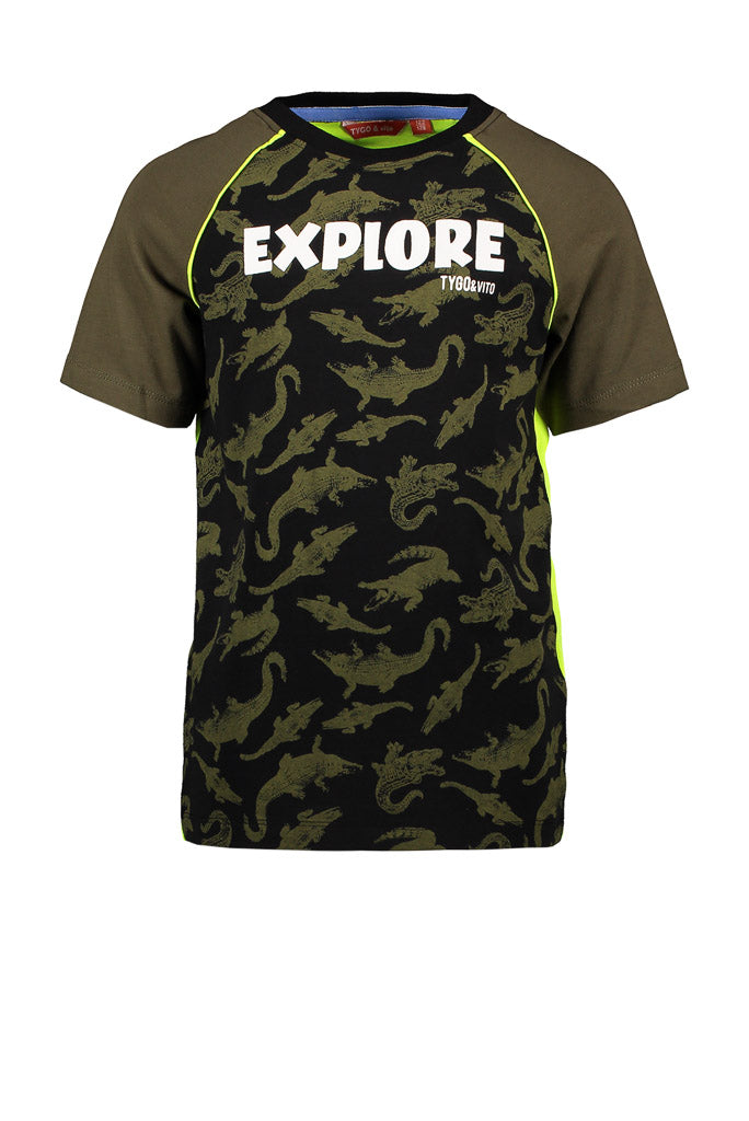 TYGO Boys Organic Raglan Crocodile Explore T-Shirt