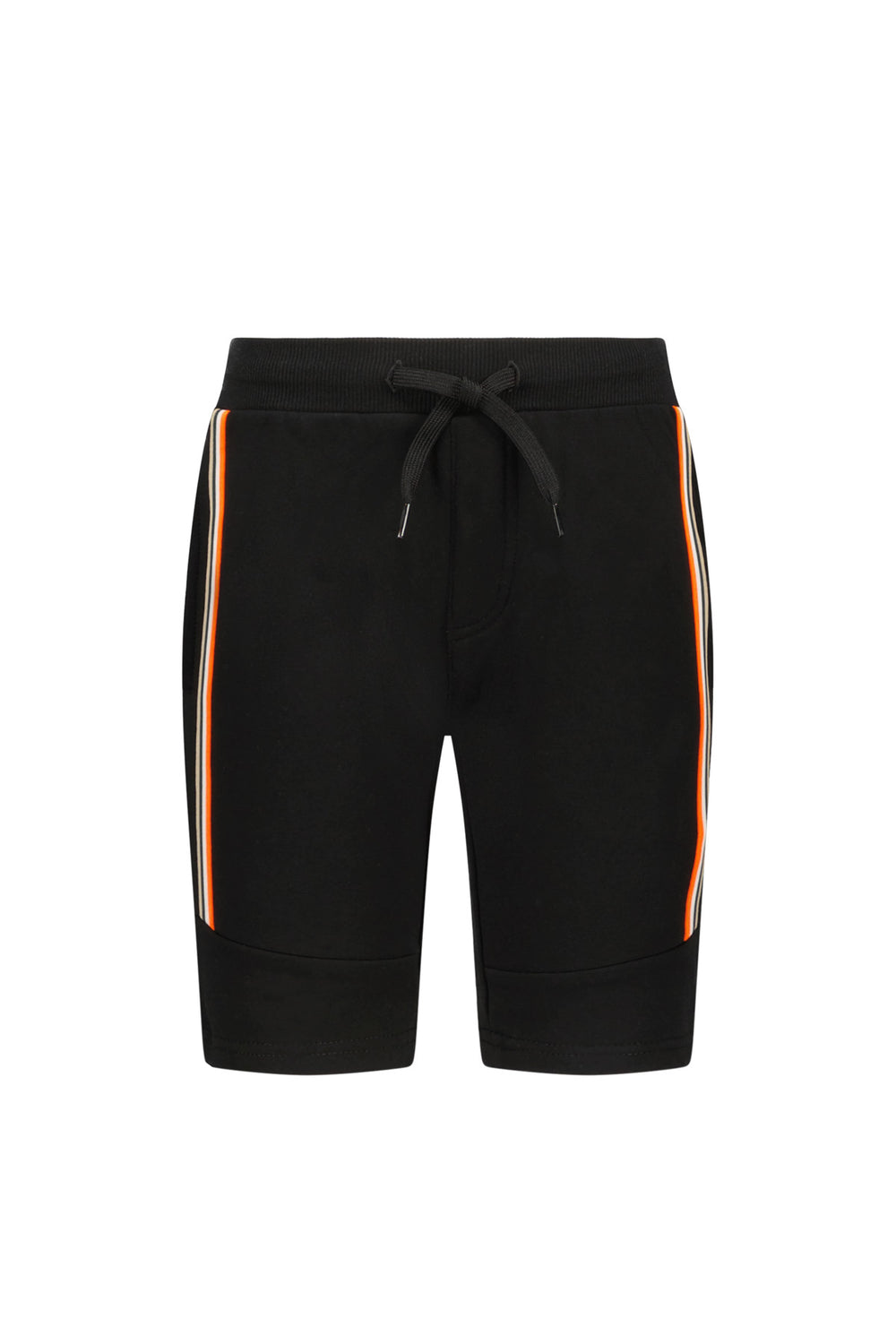 Front view of the black shorts Bing with orange stripes on a white background