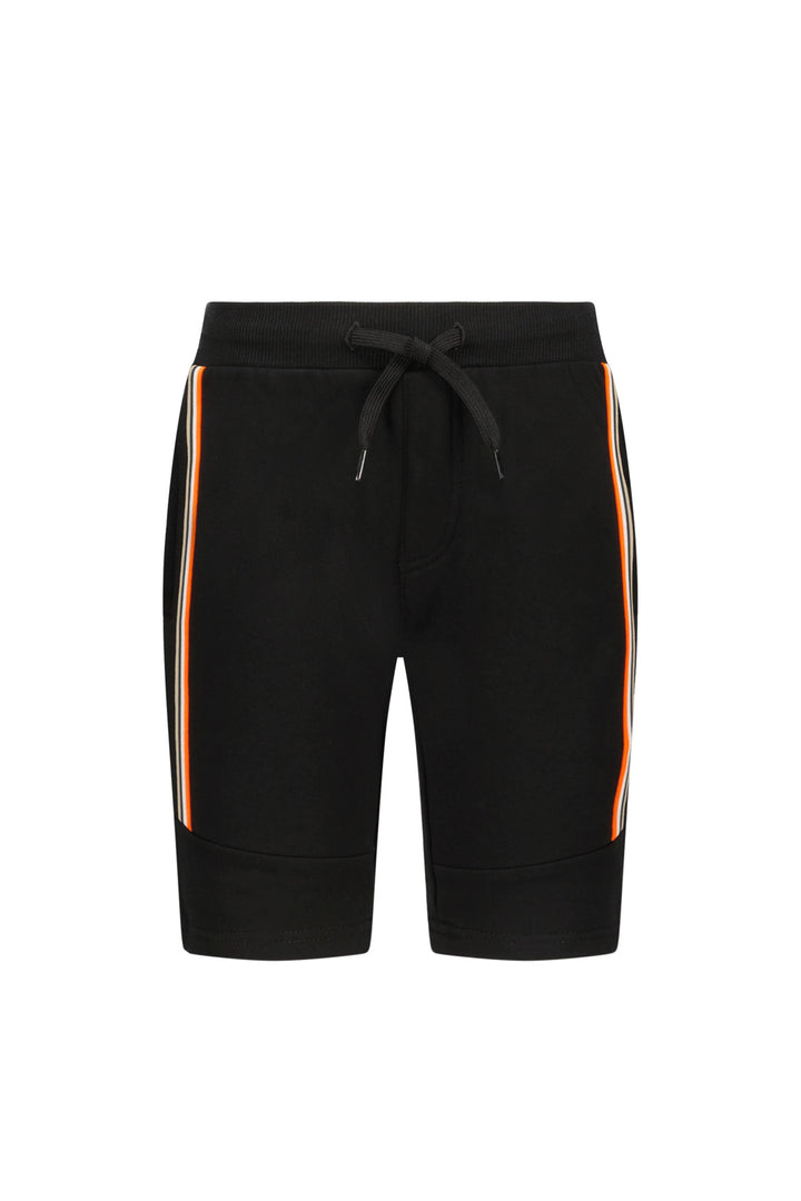 Front view of the black shorts Bing with orange stripes on a white background
