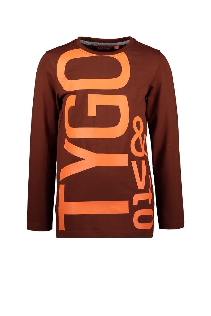 Brown Boys Organic Long Sleeve Logo Tee  | Front View