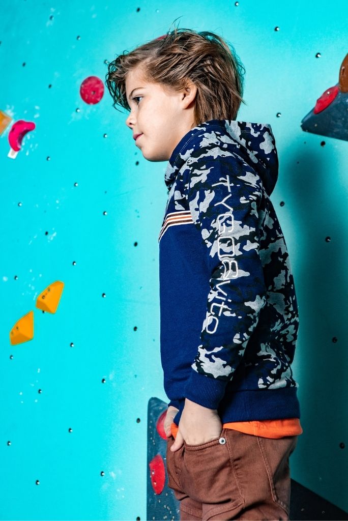 Boys Fleece Contrast Camo Hoodie | Side View