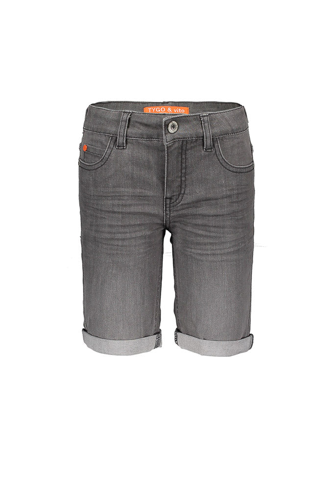 Boys grey denim shorts by TYGO&vito | Front View