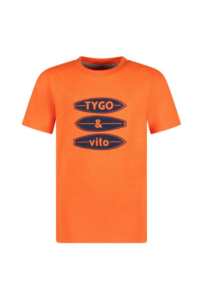 Boys neon orange T-Shirt James with 'Tygo & Vito' logo on a white background