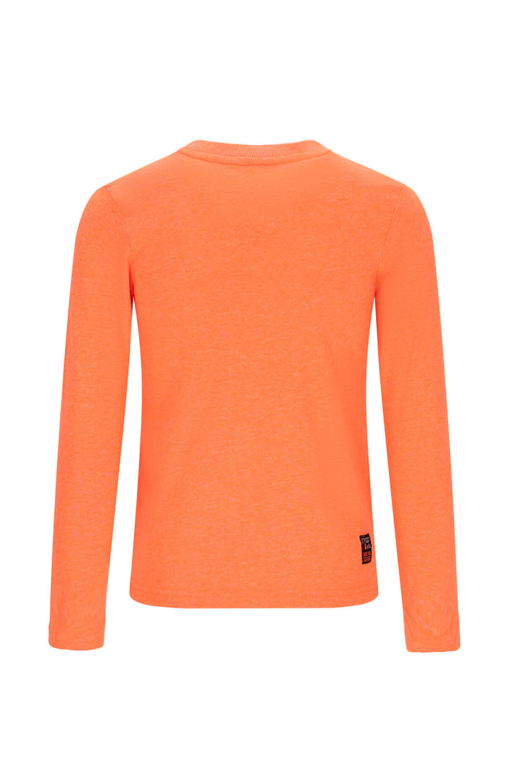 Back view of the neon orange top Mase