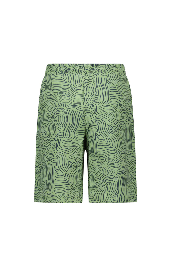 Back side of the green patterned shorts on a white background