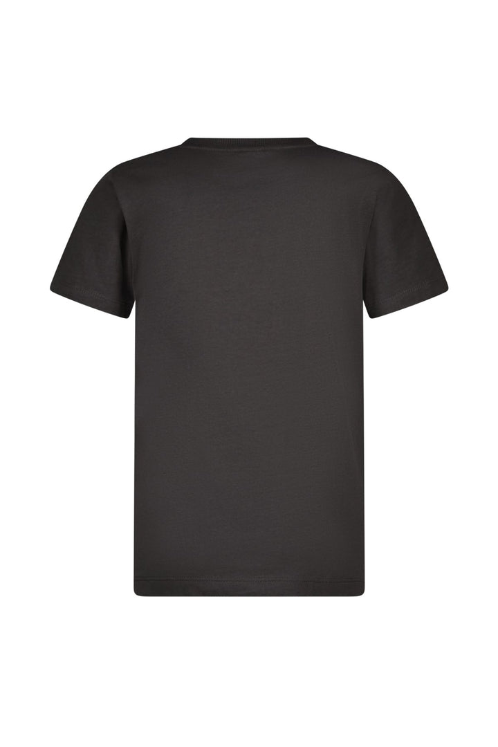 A plain black short-sleeve crewneck t-shirt shown from the back, isolated on a solid white background.