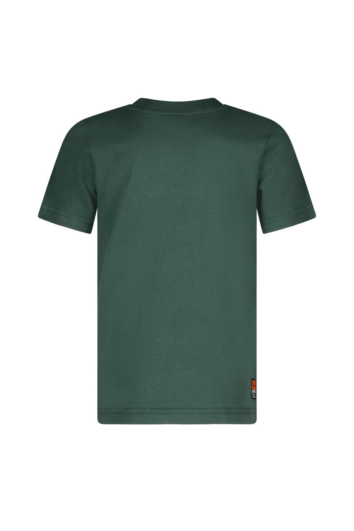Back view of the boys' green t-shirt Jaimy on a white background