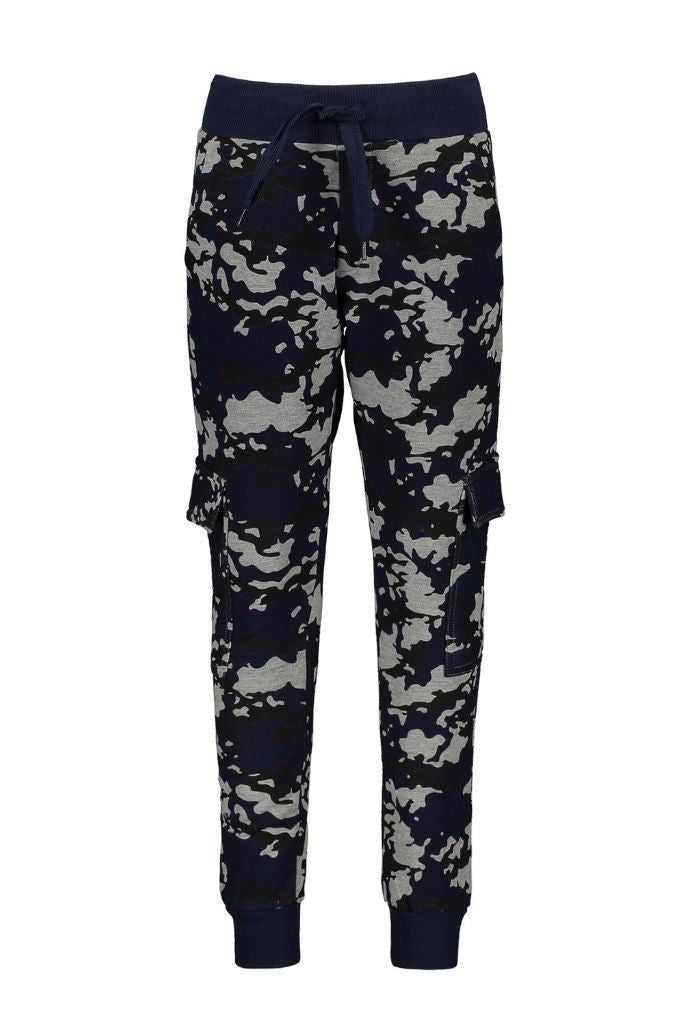 Boys Slim Track Pants with Camo Print | Front View