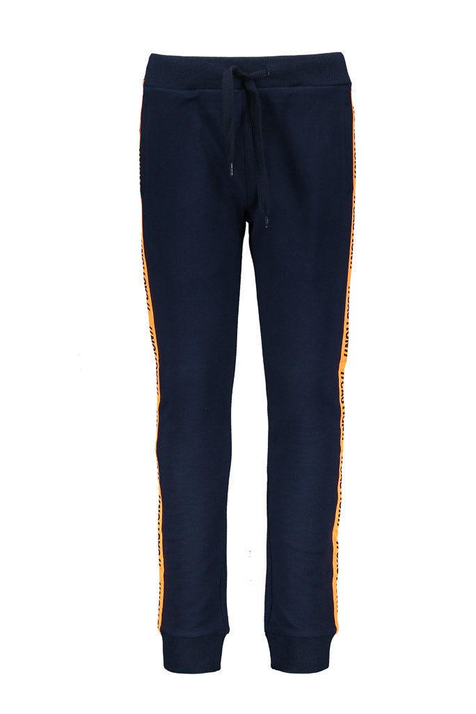 Boys blue track pants with contrast tape | Front View