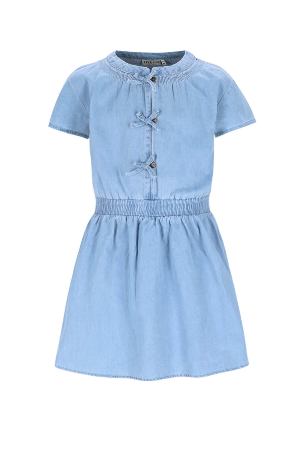 Light blue denim dress on a white background