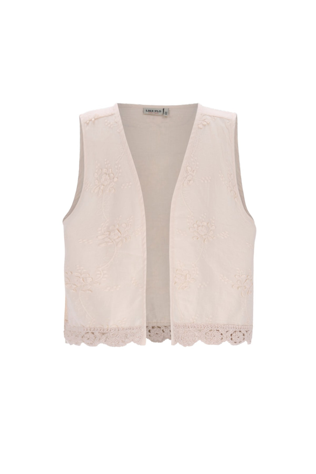 Front view of the girls embroidered vest Dafne in creme white