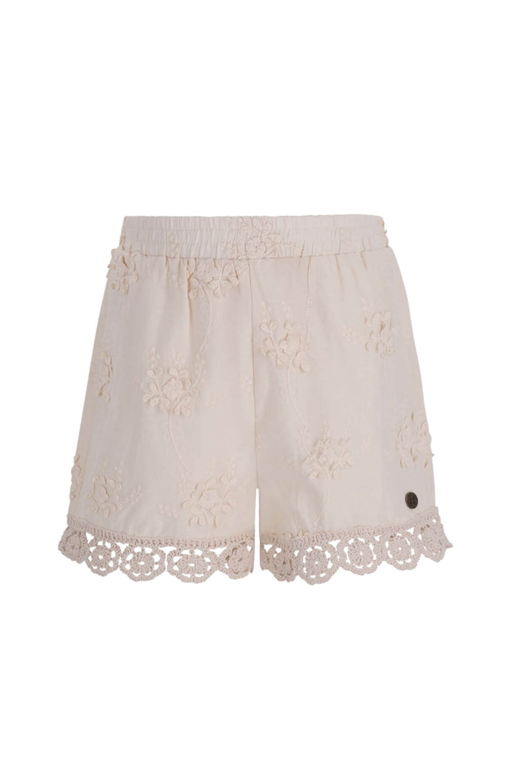 Front view of the white embroidered shorts Fanny by Like FLO