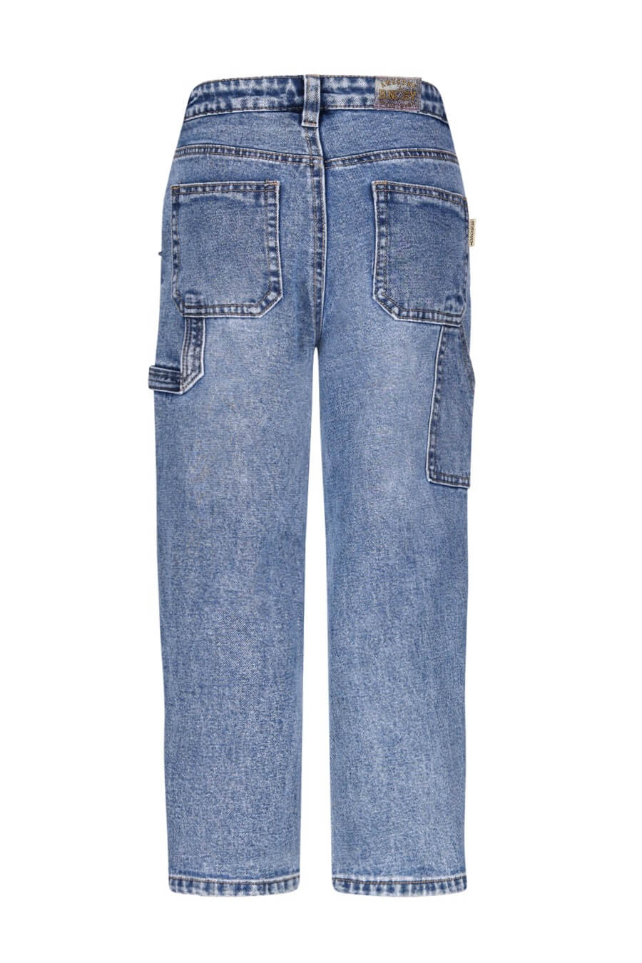 Back view of the blue jeans on a white background