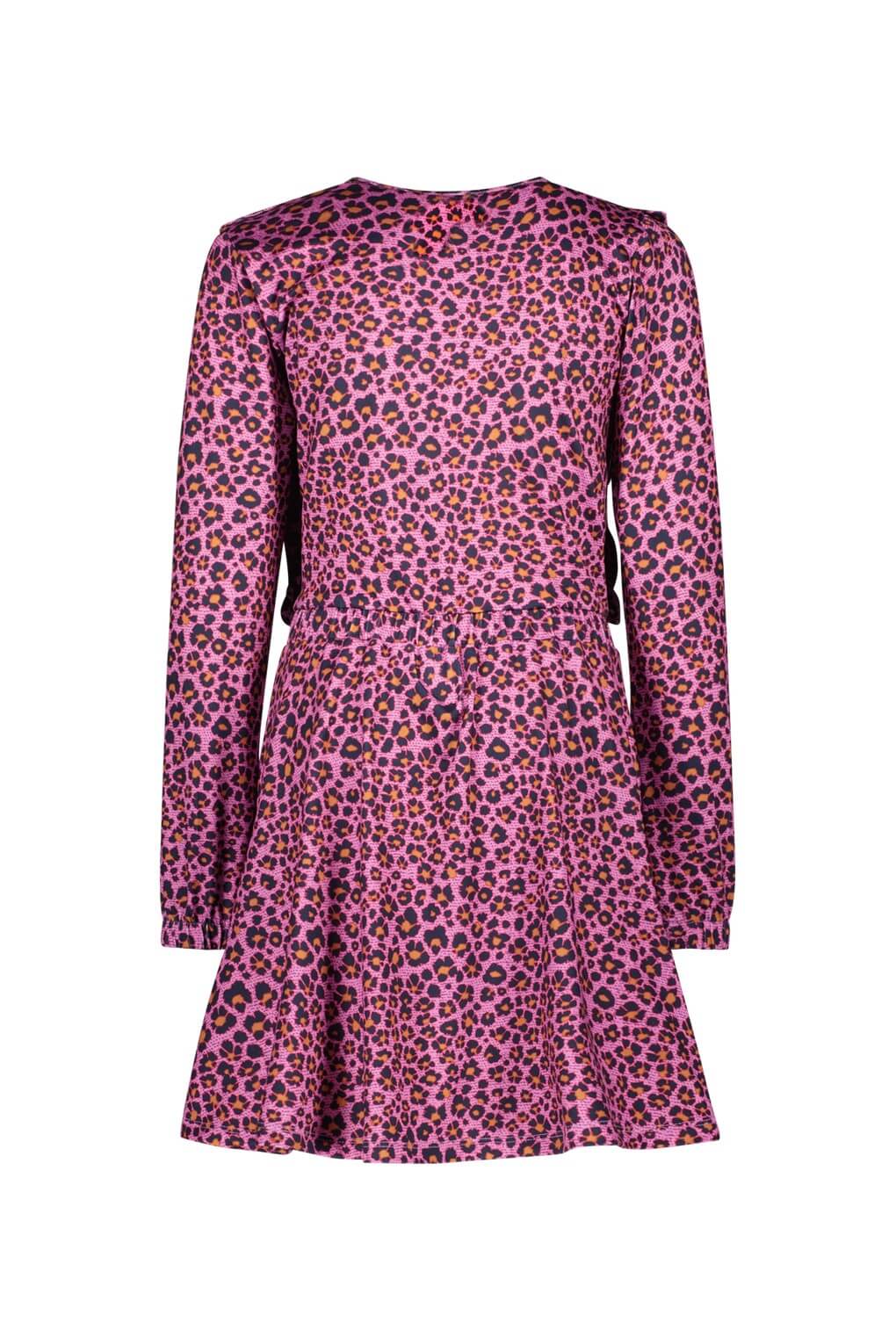 Back view of the pink dress with floral print pattern on a white background