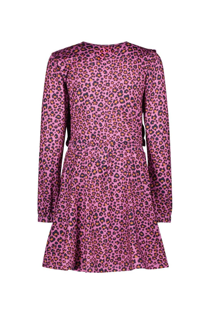 Back view of the pink dress with floral print pattern on a white background