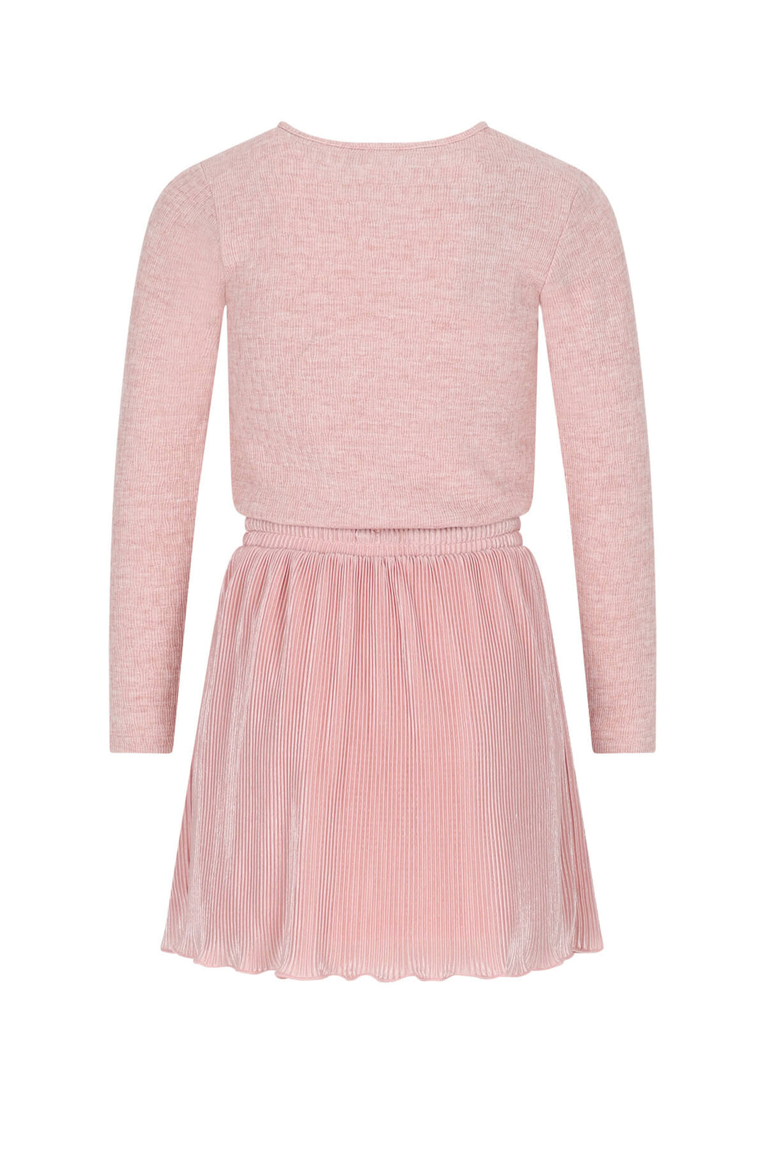 A light pink long-sleeve knit top paired with a matching pleated skirt, shown on a plain white background.