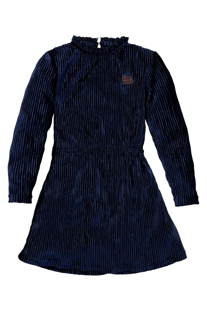 Girls Navy Rib Velour Dress Kaisa by Quapi | Front View