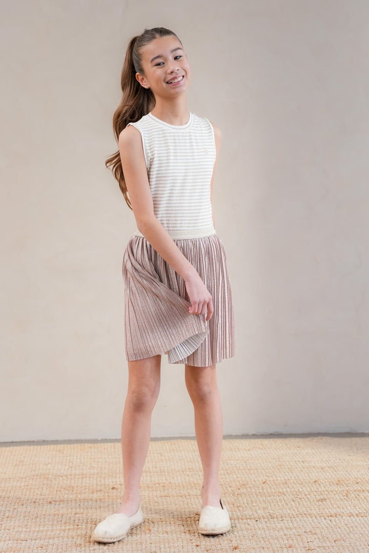 Minte Dress with Metallic Pleated Skirt Gold