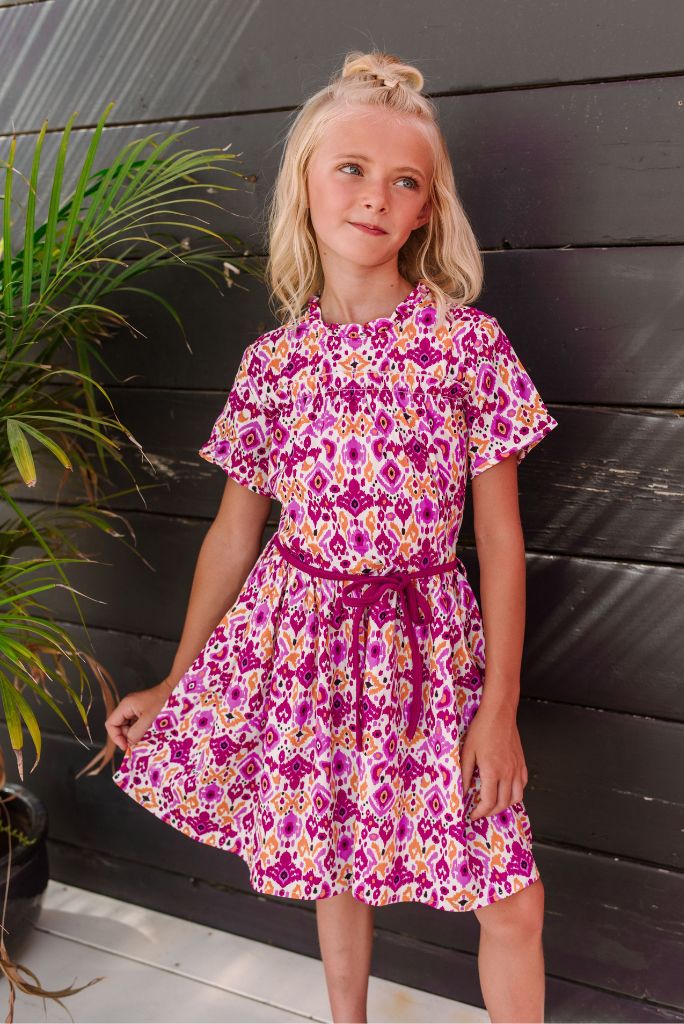 B.Nosy Girls Pink AOP Dress With Belt