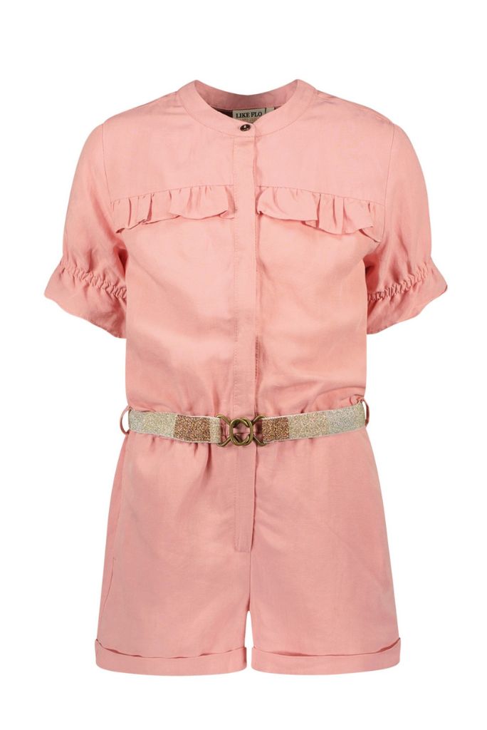 Girls Pink Linen Playsuit | Front View