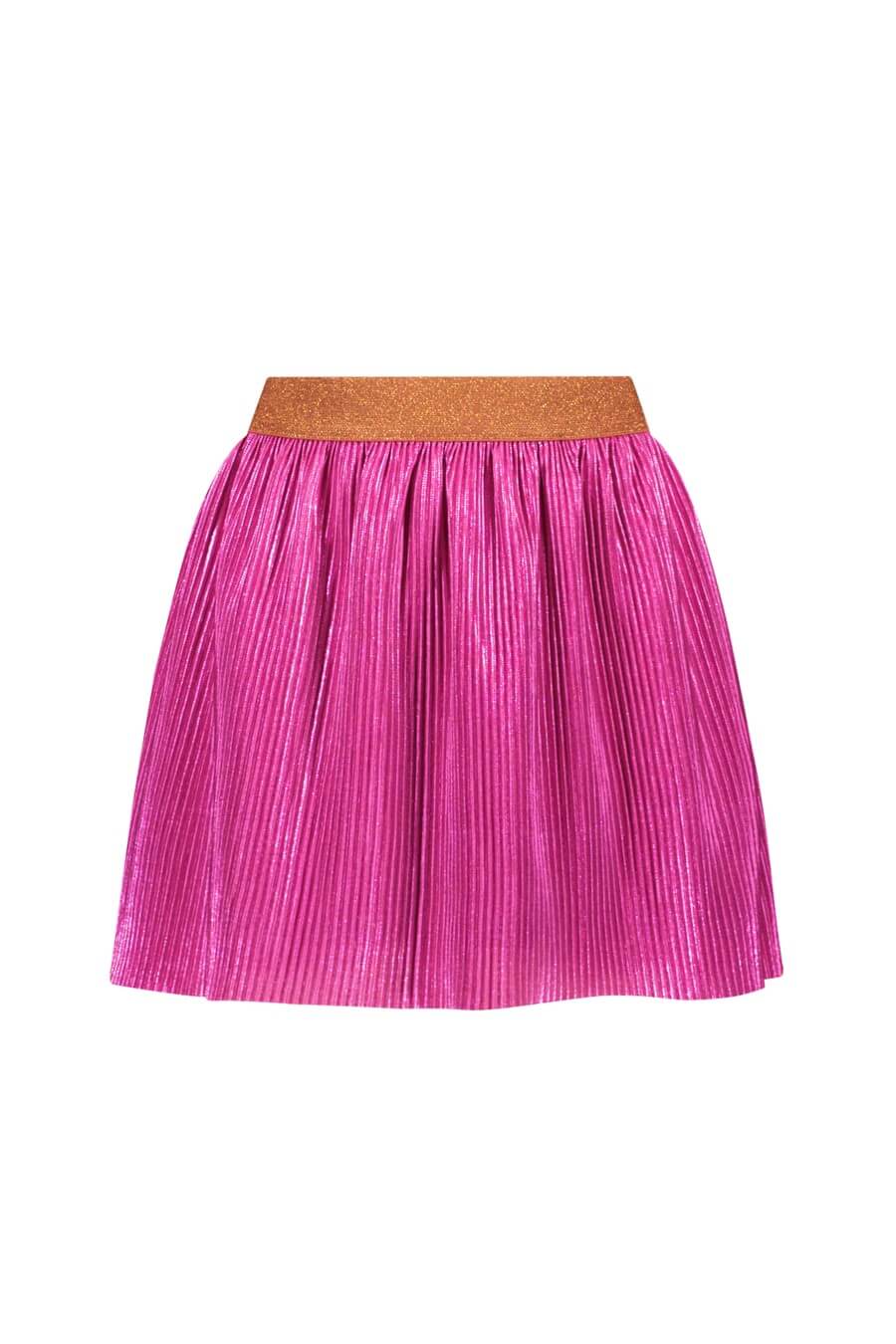 Pink pleated skirt Roza with a brown waistband on a white background