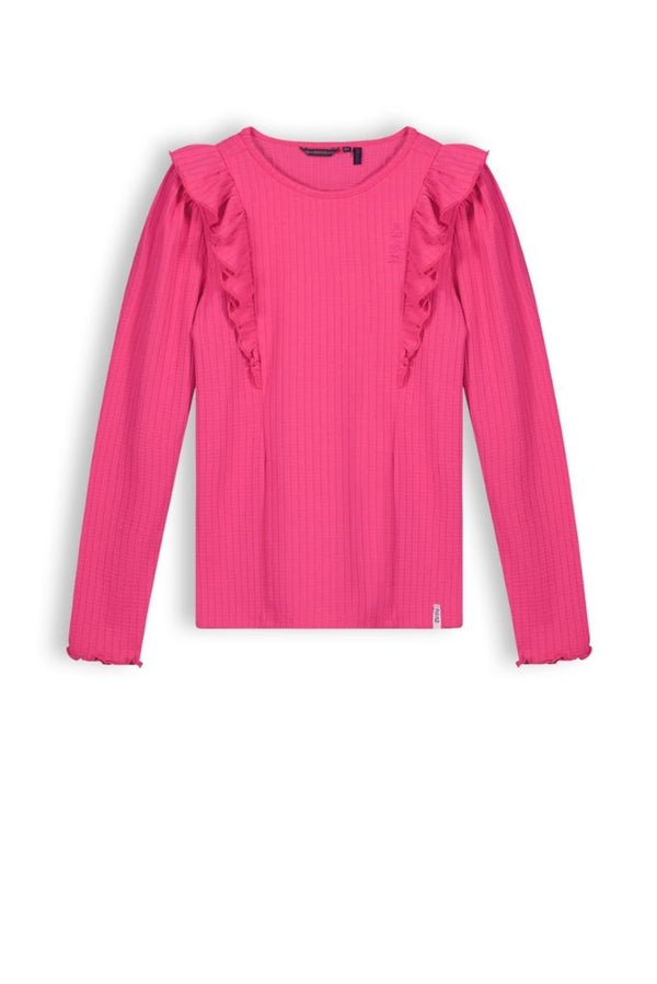 Girls pink top Klari with long sleeves and ruffles by NoNo