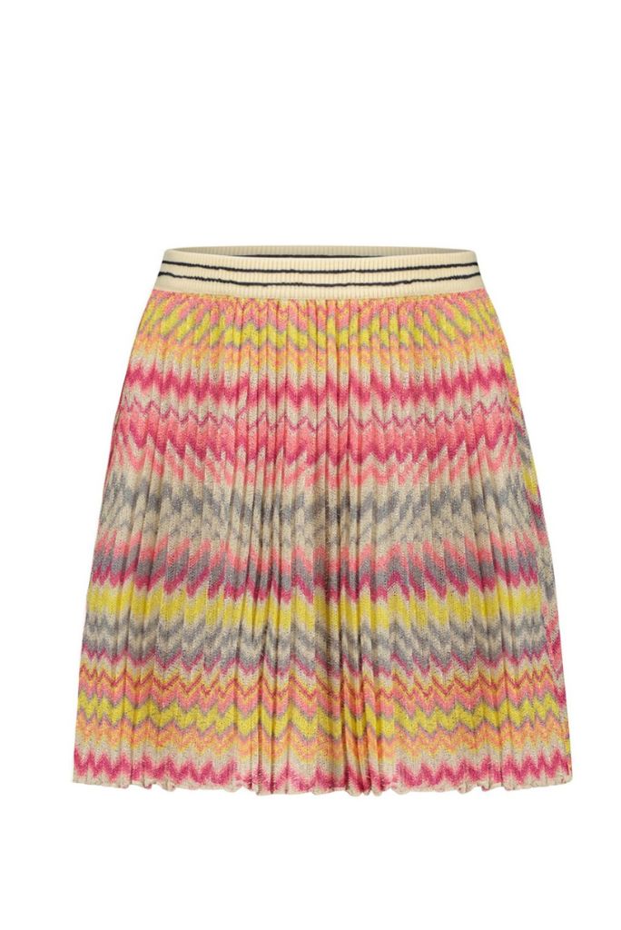 Multi-colour Pleated Zigzag Skirt by Like FLO | Front View