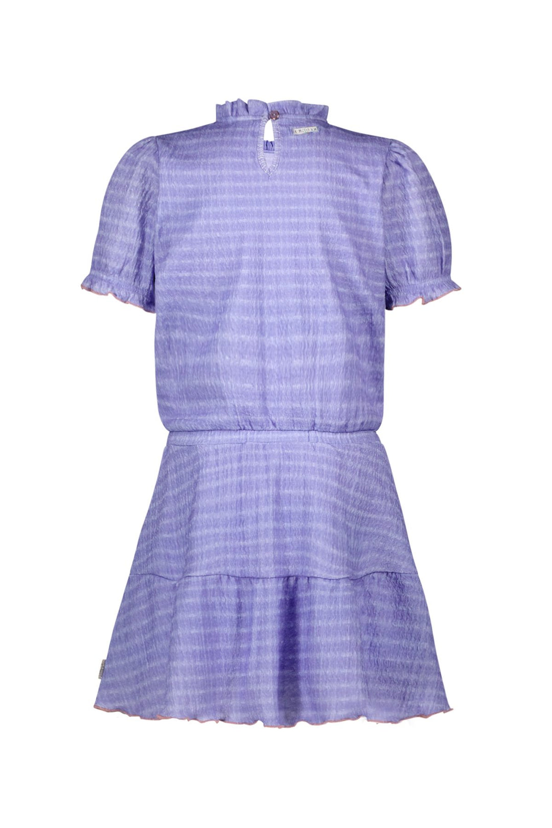 Back view of the purple checkered dress Dotty on a white background