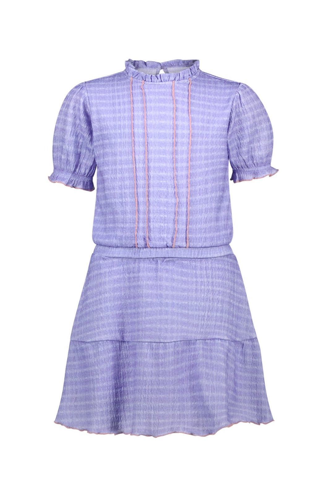 Purple checkered dress Dotty with short sleeves on a white background