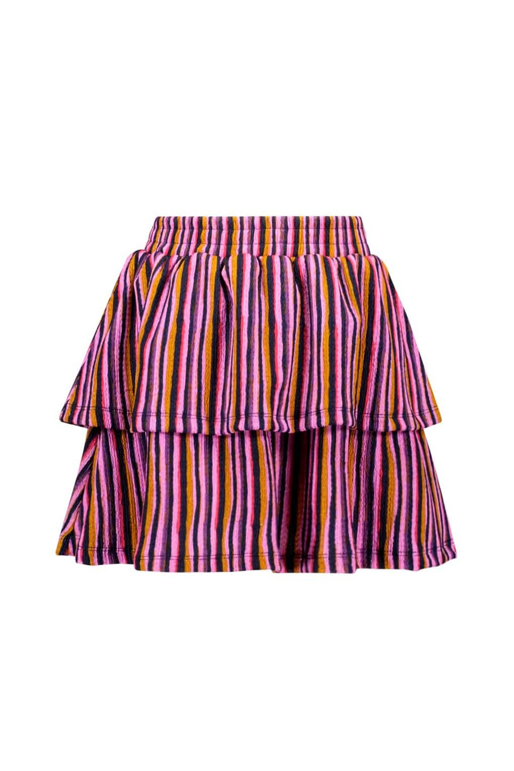 Two-layered striped skirt with pink and orange pattern on a white background