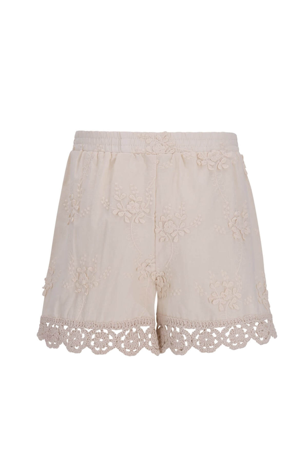 Back view of the white embroidered shorts Fanny by Like FLO