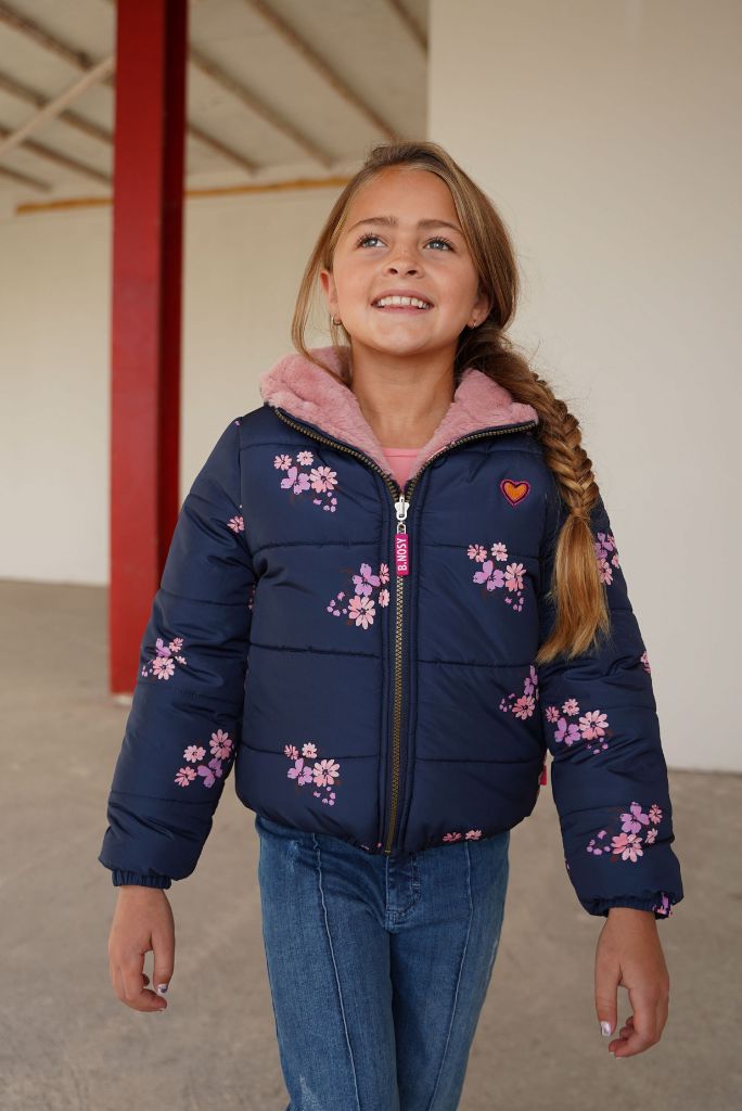 Girls Winter Jacket Flower Print Reversible