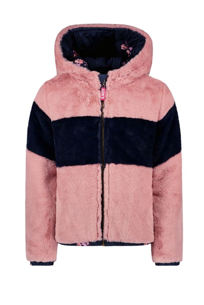 Girls Pink Faux Fur Winter Jacket Reversible | Front View